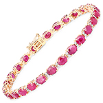 12.15 ctw. Genuine Ruby and 0.28 ctw. White Diamond Tennis Bracelet in 14K Yellow Gold