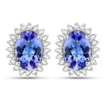 1.50 ctw Tanzanite and 0.21 ctw White Diamond Halo Earrings in 14K White Gold