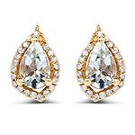 QE4869AQWD-14KY 0.70 ctw. Genuine Aquamarine and 0.13 ctw. White Diamond Stud Earrings in 14K Yellow Gold