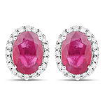 1.90 ctw. Genuine Ruby and 0.16 ctw. White Diamond Halo Earrings in 14K White Gold