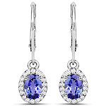 1.20 ctw. Genuine Tanzanite and 0.22 ctw. White Diamond Dangle Earrings in 14K White Gold