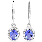 2.00 ctw. Genuine Tanzanite and 0.25 ctw. White Diamond Dangle Earrings in 14K White Gold