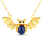QN2832INDSSP-SS18KY 1.18 ct. tw. Blue Sapphire and Black Spinel Bat Necklace In Sterling Silver