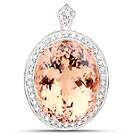 17.73 ctw. Genuine Morganite and 0.45 ctw. White Diamond Halo Pendant in 14K Rose Gold