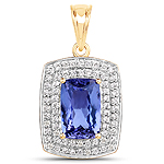 4.22 ctw. Genuine Tanzanite and 0.66 ctw. White Diamond Halo Pendant in 14K Yellow Gold