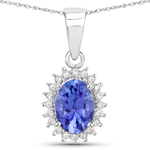 0.75 ctw Oval Tanzanite Halo Pendant in 14K White Gold