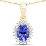 14K Yellow Gold 0.75 ctw Tanzanite Halo Pendant