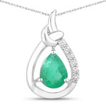 1.18 ct. tw. Zambian Emerald and White Diamond Crossover Pendant in 10K White Gold