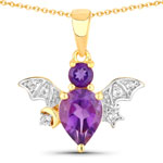 QP19606AWT-SS18KY 1.24 ct. tw. Amethyst and White Topaz Bat Pendant In Sterling Silver
