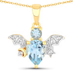 QP19606BTWT-SS18KY 1.45 ct. tw. Blue Topaz and White Topaz Bat Pendant In Sterling Silver