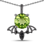 QP19612PSP-SSBR 0.81 ct. tw. Peridot and Black Spinel Bat Pendant In Sterling Silver