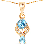 0.77 ctw. Genuine Swiss Blue Topaz and 0.02 ctw. White Diamond Dangle Pendant in 14K Yellow Gold