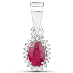 0.56 ctw. Genuine Ruby and 0.06 ctw. White Diamond Halo Pendant in 14K White Gold