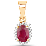 0.56 ctw. Genuine Ruby and 0.06 ctw. White Diamond Halo Pendant in 14K Yellow Gold