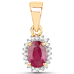 0.56 ctw. Genuine Ruby and 0.06 ctw. White Diamond Halo Pendant in 14K Yellow Gold