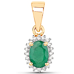 0.44 ctw. Genuine Emerald and 0.06 ctw. White Diamond Halo Pendant in 14K Yellow Gold