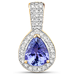 2.12 ctw. Genuine Tanzanite and 0.28 ctw. White Diamond Halo Pendant in 14K Yellow Gold