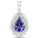 2.53 ctw. Genuine Tanzanite and 0.65 ctw. White Diamond Halo Pendant in 14K White Gold