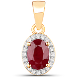 0.94 ctw. Genuine Ruby and 0.10 ctw. White Diamond Halo Pendant in 14K Yellow Gold