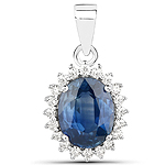 2.25 ctw. Genuine Blue Sapphire and 0.25 ctw. White Diamond Halo Pendant in 14K White Gold