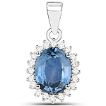 2.30 ctw. Genuine Blue Sapphire and 0.25 ctw. White Diamond Halo Pendant in 14K White Gold