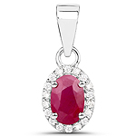 0.56 ctw. Genuine Ruby and 0.09 ctw. White Diamond Halo Pendant in 14K White Gold