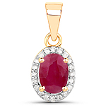 0.56 ctw. Genuine Ruby and 0.09 ctw. White Diamond Halo Pendant in 14K Yellow Gold