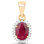 0.99 ctw. Genuine Ruby and 0.07 ctw. White Diamond Halo Pendant in 14K Yellow Gold