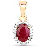 0.90 ctw. Genuine Ruby and 0.07 ctw. White Diamond Halo Pendant in 14K Yellow Gold