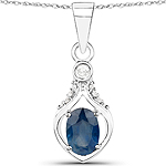 QP9230BSAPHWD-14KW 0.48 ctw. Genuine Blue Sapphire and 0.04 ctw. White Diamond Cocktail Pendant in 14K White Gold