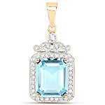 4.93 ctw. Genuine Aquamarine and 0.36 ctw. White Diamond Halo Pendant in 14K Yellow Gold