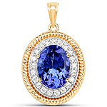 10.36 ctw. Genuine Tanzanite and 0.95 ctw. White Diamond Halo Pendant in 18K Yellow Gold