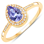 0.65 ctw. Genuine Tanzanite and 0.10 ctw. White Diamond Bridge Ring in 14K Yellow Gold