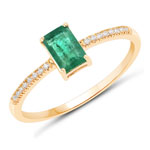 0.55 ctw. Genuine Emerald and 0.05 ctw. White Diamond Bridge Ring in 14K Yellow Gold