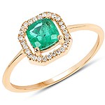 0.55 ctw. Genuine Emerald and 0.08 ctw. White Diamond Halo Ring in 14K Yellow Gold