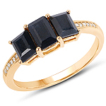 1.45 ctw. Genuine Blue Sapphire and 0.04 ctw. White Diamond 3-Stone Ring in 14K Yellow Gold