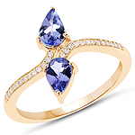 0.74 ctw. Genuine Tanzanite and 0.08 ctw. White Diamond Bypass Ring in 14K Yellow Gold