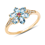 1.04 ctw. Genuine Swiss Blue Topaz and 0.05 ctw. White Diamond Cocktail Ring in 14K Yellow Gold