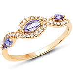 0.30 ctw. Genuine Tanzanite and 0.10 ctw. White Diamond 3-Stone Ring in 14K Yellow Gold