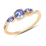 0.63 ctw. Genuine Tanzanite and 0.07 ctw. White Diamond 3-Stone Ring in 14K Yellow Gold