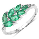 QR19305ZEWD-14KW 0.68 ct. tw. Genuine Zambian Emerald And White Diamond Cluster Ring In 14K White Gold