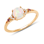 0.54 ctw. Genuine Ehiopian Opal and 0.03 ctw. White Diamond Cocktail Ring in 14K Yellow Gold