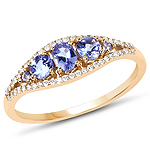0.41 ctw. Genuine Tanzanite and 0.15 ctw. White Diamond 3-Stone Ring in 14K Yellow Gold