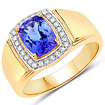 1.40 ctw. Genuine Tanzanite and 0.12 ctw. White Diamond Cocktail Ring in 14K Yellow Gold