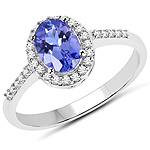 1.00 ctw. Genuine Tanzanite and 0.19 ctw. White Diamond Halo Ring in 14K White Gold