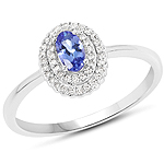 0.25 ctw. Genuine Tanzanite and 0.13 ctw. White Diamond Bridal Ring in 14K White Gold