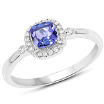 0.55 ctw. Genuine Tanzanite and 0.09 ctw. White Diamond Solitaire Ring in 14K White Gold