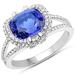 3.44 ctw. Genuine Tanzanite and 0.58 ctw. White Diamond Cocktail Ring in 14K White Gold