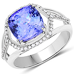4.35 ctw. Genuine Tanzanite and 0.26 ctw. White Diamond Cocktail Ring in 14K White Gold