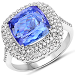 5.58 ctw. Genuine Tanzanite and 0.45 ctw. White Diamond Halo Ring in 14K White Gold